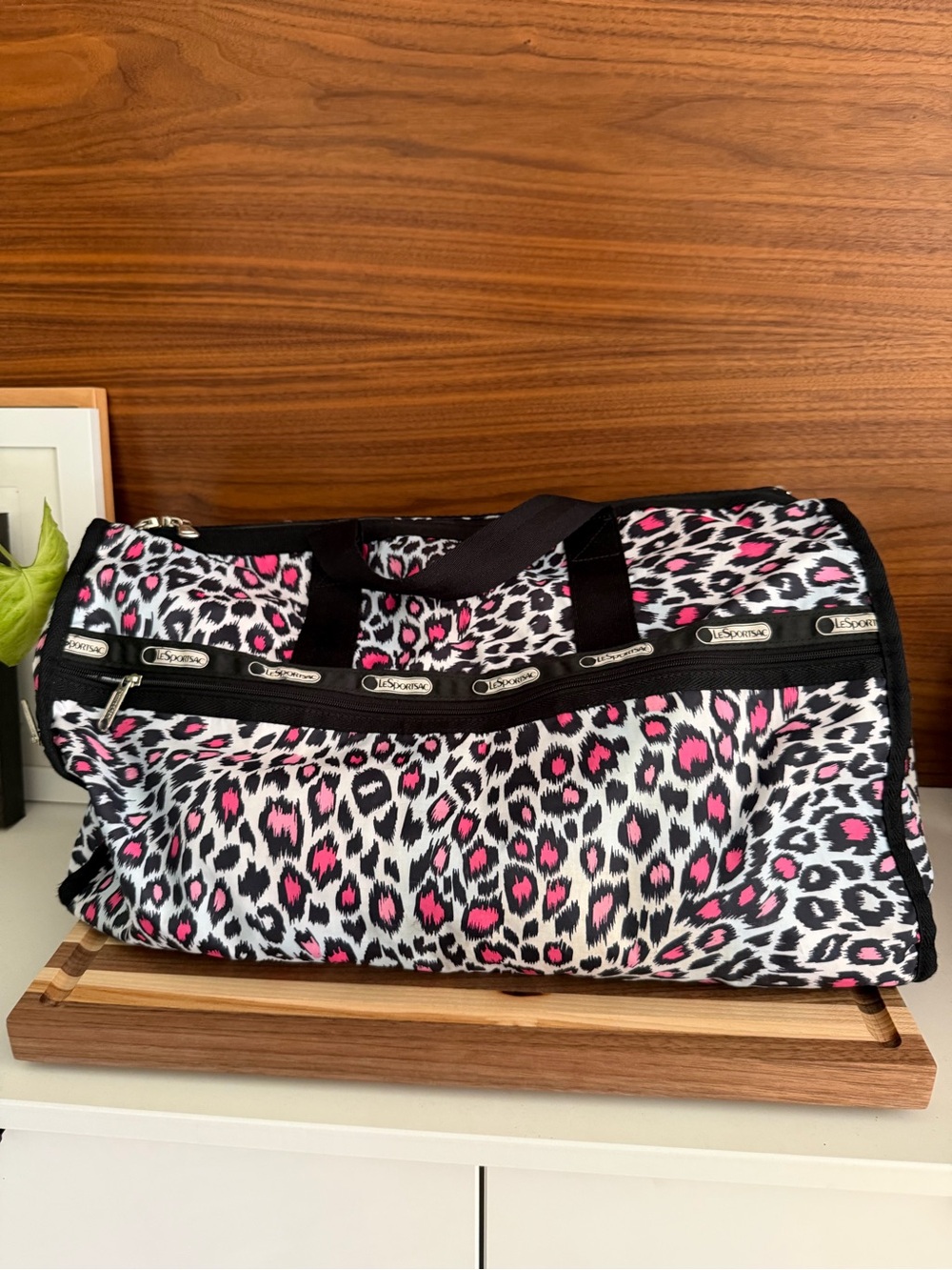 Vintage Weekender LeSportsac Pink, Black Leopard Animal Print Duffle Travel
